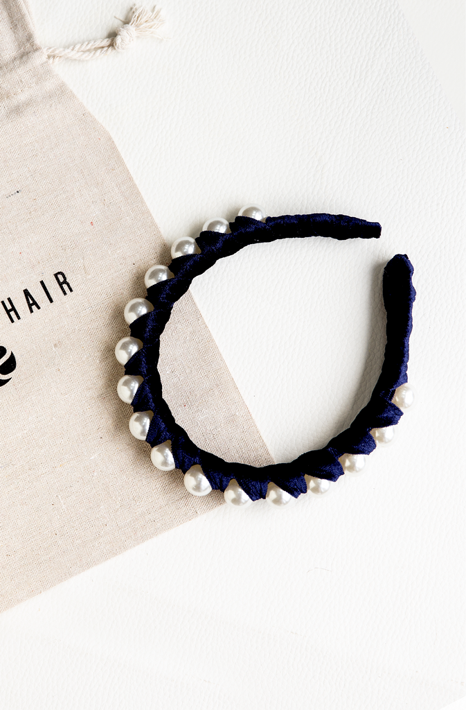 navy blue pearl headband