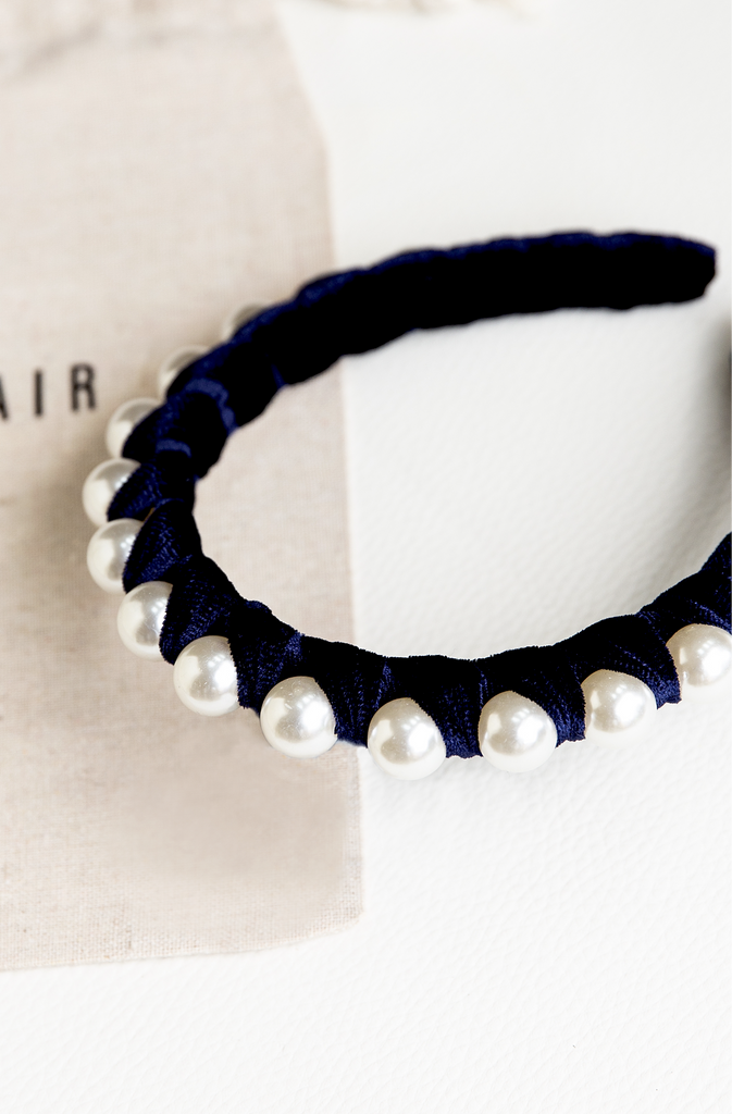 navy blue pearl headband