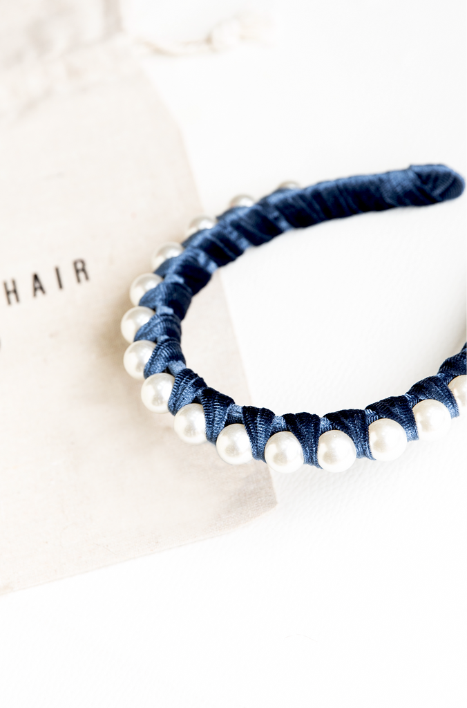 vintage blue pearl headband